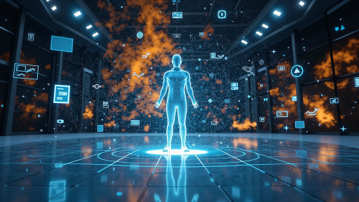 AI technology trends in 2026 with futuristic digital interface showing machine learning algorithms and neural networks